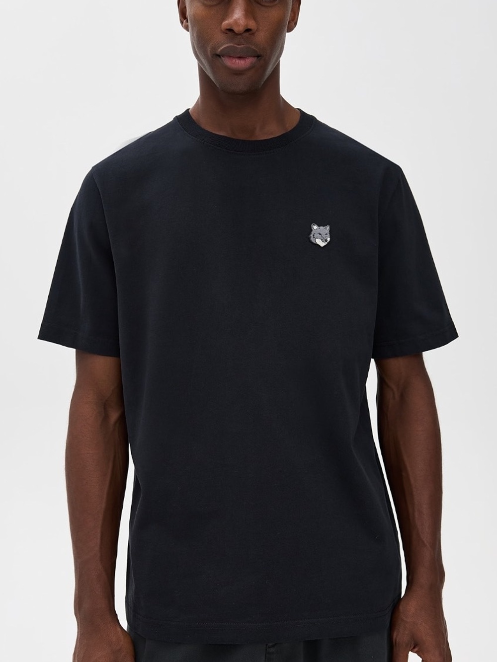 Men's Black Crewneck T-Shirt with Fox Patch